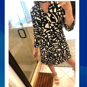 Chico's Travelers (Size 2/L/12) Black Print Button Down Non-Wrinkle Slinky Dress